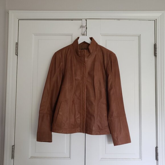 NWT Quince Leather Stand-Collar Jacket Cognac Brown Size Large - Picture 2 of 15